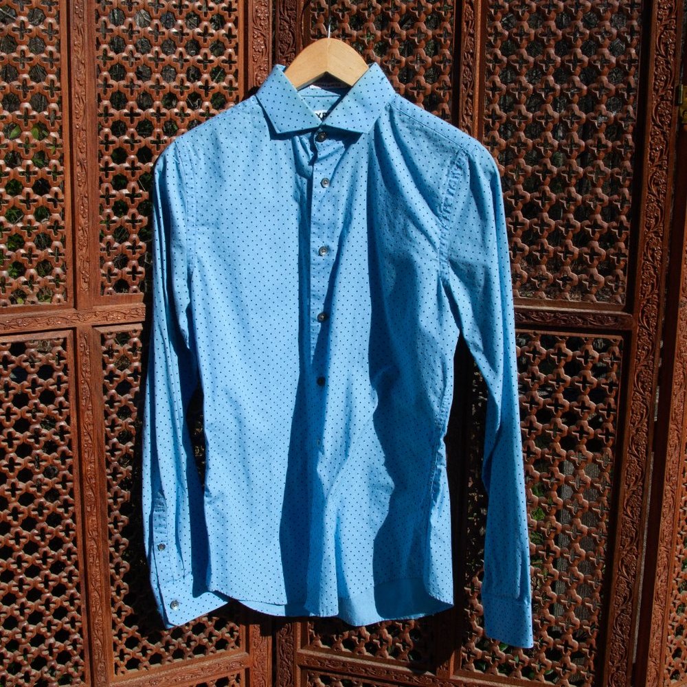 Express blue polkadot button-up
